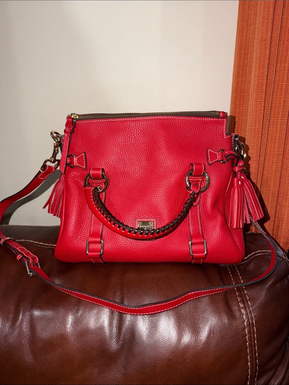 ‼️Dooney & Bourke Red Leather Satchel Crossbody Bag - Picture 2 of 16